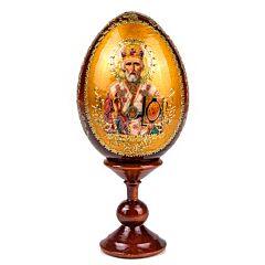 Saint Nicholas the Wonderworker 6.7'' Handmade Wooden Lacquer Egg on Stand