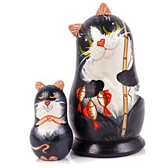 Cat with a Fishing Rod Nesting Doll (2 pc.)
