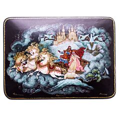 Palekh Troika Lacquer Miniature Handmade Jewelry Trinket Box