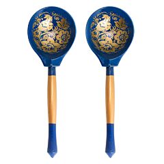 Blue Khokhloma Wooden Tablespoon Set of 2 