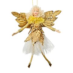 12" Fairy in Gold Outfit Posable Collectible Doll Christmas Decoration by STP Goods