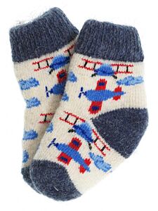 Natural Wool Socks for Baby Airplanes Size 11-12