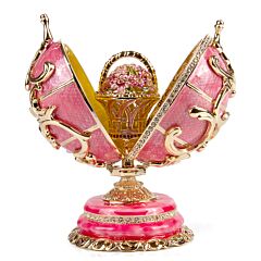 Pink Imperial Egg with Flower Basket Trinket Box