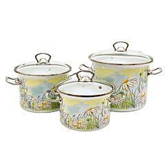 Daisy Fields Enameled Steel Pot with Glass Lid Set of 6 pcs