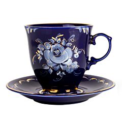 Enchantress Gold Plated Gzhel Porcelain Teacup w/ Saucer