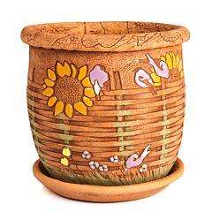 Sunflower Ceramic Planter with Drainage Hole and Saucer