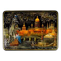Lacquer Miniature Handmade Jewelry Trinket Box A View of Saint Petersburg