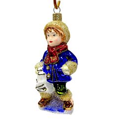 Collectible Hand-Painted Glass Ornament – Boy with Gifts | Premium Holiday Design
