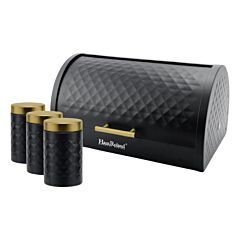 Black Bread Box Set with 3 Storage Jars 