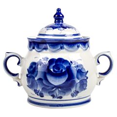 Enchantress Sugar Bowl. Blue & White Porcelain. Gzhel