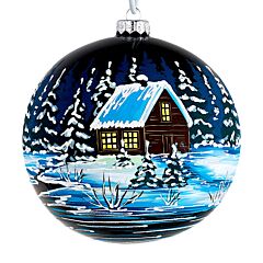 Christmas Village at Night Hand-Painted 360° Glass Holiday Ornament | Statement Piece