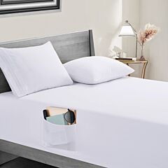 White Percale 100% Cotton Fitted Sheet with Pocket