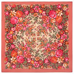 Cherished Dream Coral Pavlovo Posad Wool Shawl