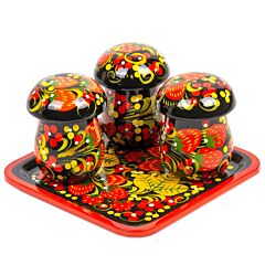 Wooden Mushroom Spices Set Khokhloma Painting 