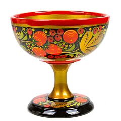Wooden Footed Serving Dish Khokhloma Painting 