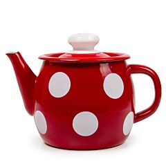 Red White Polka-dot Enamelware Teapot 1-qt