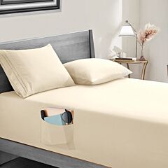 Ecru Percale 100% Cotton Fitted Sheet with Pocket