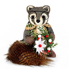 Gray Winter Raccoon with Wreath Christmas Decoration