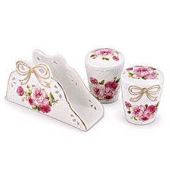 Bow Ceramic Salt Pepper Shaker Set with Napkin Holder