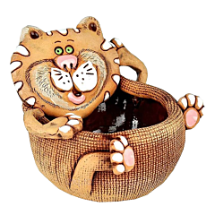 Lounging Cat Handmade Ceramic Terracotta Cachepot
