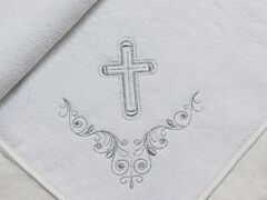 Silver Embroidery Baby Christening Towel
