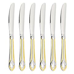 Luxury Gold Stainless Steel Dinner Knife  Set of 6 Polished and Brushed