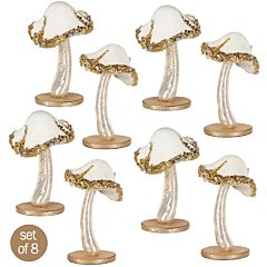6.3" White and Gold Mushroom Christmas Decoration set of 8