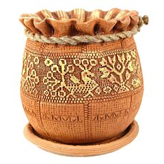 Ornamental Birds Ceramic Planter with Drainage Hole and Saucer