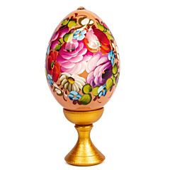 Peach Handmade Decorative Egg on Stand Zhostovo 