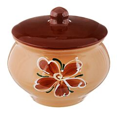Beige Hand-Painted Clay Stoneware Baking Pot with Lid (1.4-Qt) 