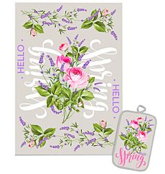 Rose and Lavender Kitchen Towel and Potholder Set