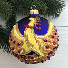 Firebird with Rhinestones Glass Christmas Tree Ornament