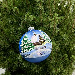 Winter Forest Hut Glass Christmas Tree Ornament