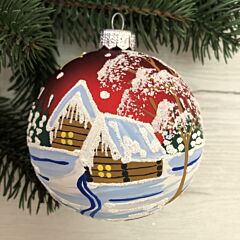 Christmas Village at Dusk— Hand-Painted Glass Christmas Ornament