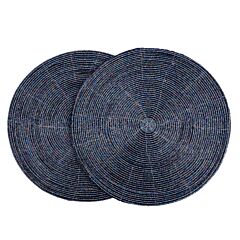 Handmade Beaded Placemats Marine Blue Set of 2
