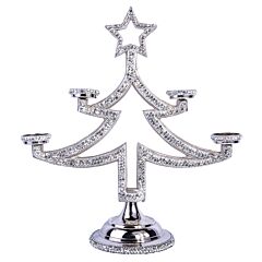 Silver Rhinestone Christmas Tree Candle Holder 