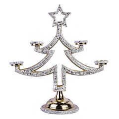 Golden Metal Christmas Tree Candle Holder with Crystals