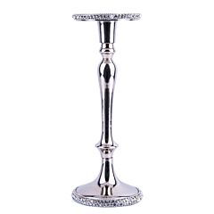 Large Silver Metal Candle Holder with Crystals