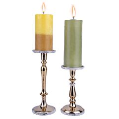 Large Golden Metal Candle Holder with Crystals