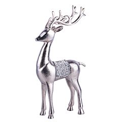 13.7" Large Silver Metal Reindeer Figurine with Crystals