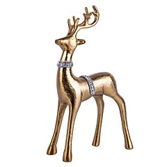 12" Small Golden Metal Reindeer Figurine with Crystals