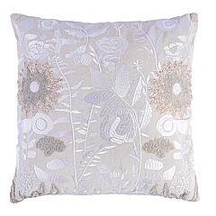 Desert Rose Beige Cotton Embroidered Square Decorative Pillow 