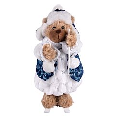 16" Baron the Plush Bear Figurine in Blue Coat on Skis