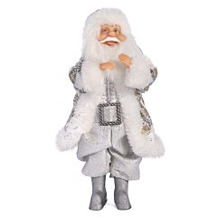 9" Santa Claus Hanging Ornament Decor White and Silver