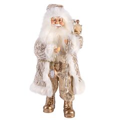 18'' White and Gold Fabric Entrance Santa