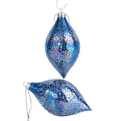 Blue Icicle Glass Christmas Tree Ornaments Set of 2