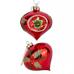 Red Flashlight Glass Christmas Tree Ornaments Set of 2