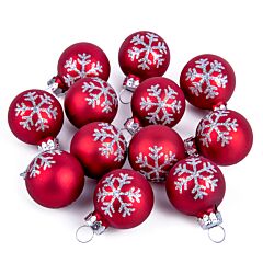 Red Snowflake Glass Christmas Tree Ornaments Set of 12