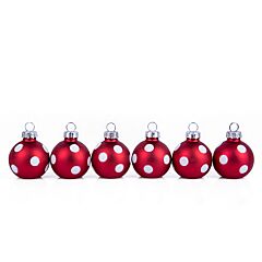 White and Red Polka Dot Glass Christmas Ornaments Set of 6