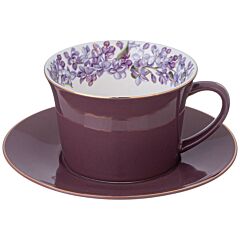 Lilac Porcelain Cup and Saucer Set in Gift Box (burgundy)